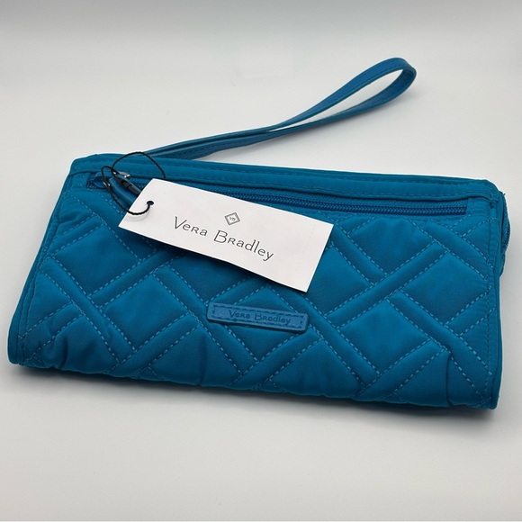 Vera Bradley Grab and Go Front Zip RFID Wristlet Bahama Bay-Turquoise Blue - Picture 2 of 6